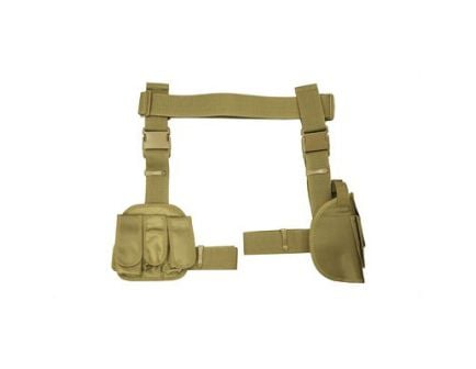 NCSTAR Drop Leg Holster w/ Triple Magazine Pouch, Right Hand, Tan Nylon - CV2908T