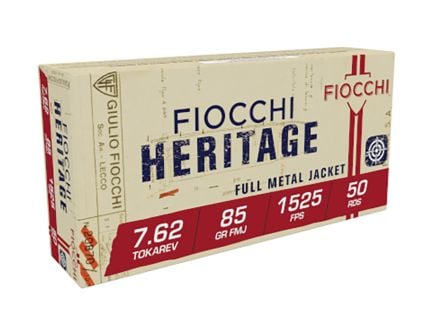 Fiocchi Heritage 7.62 Tokarev 85gr FMJ Ammo, 50rds - 762TOK