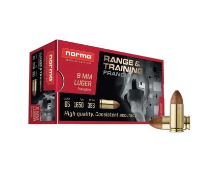 Norma 9mm 65 gr Frangible 50rds Handgun Ammo for Safe and Effective Practice - 630140050