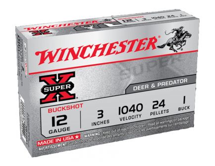 Winchester Super X 12ga 3" #1 Buck 24 Pellets Shotshell Ammunition, 5 Round Box - XB1231