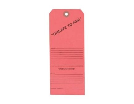 Brownells 7.50" x 3" Unsafe to Fire Tag, Red Pack of 25