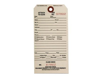Brownells 6.25" x 3.13" CC-1 Single Stub Claim Check, Off-White Pack of 100