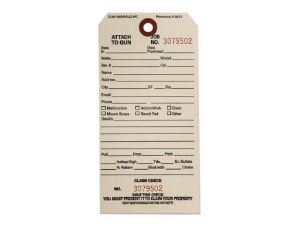 Brownells 6.25" x 3.13" CC-1 Single Stub Claim Check, Off-White Pack of 500
