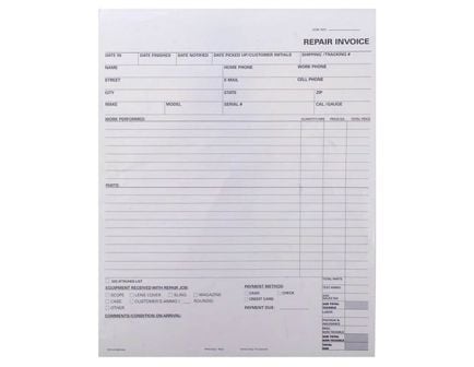 Brownells 2-Part Repair Log Invoice Form