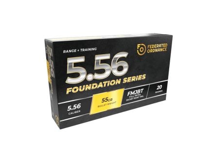Federated Ordnance Foundation 5.56x45mm 55 gr FMJBT 20rds Rifle Ammo for Range Shooting - 556M193NA-55-FO