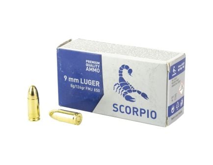 STV Technology Scorpio 9mm 124 gr FMJ 50rds Handgun Ammo for Accurate and Consistent Performance - S9MM124F