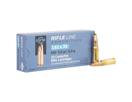 PPU USA Metric Rifle 7.62x39mm 123gr PSP Rifle Ammo, 20Rds
