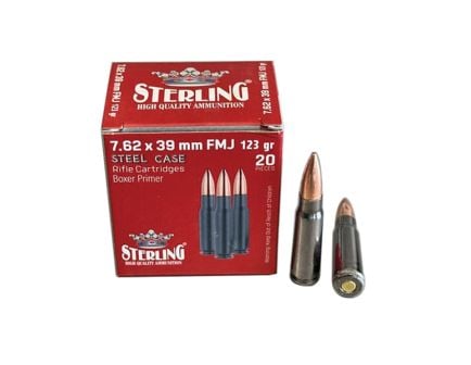 Sterling 7.62x39mm 123 gr FMJ 20rds Rifle Ammo for Tactical and Range Shooting - 8698779971205
