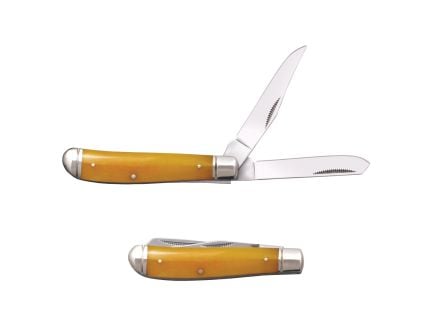 Cold Steel Mini Trapper Folding Knife Clip Point/Spey Yellow - Compact and Bright, Dual Blades, for Everyday Tasks and Pocket Carry - CS-FL-MTRPR-Y