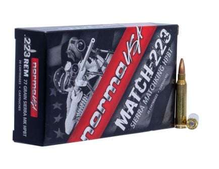 Norma Match Sierra Matchking 77gr 223 Remington Ammo, 20rds - 10157502