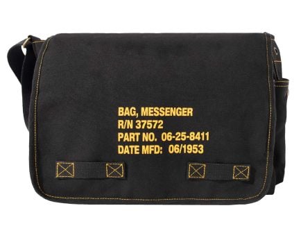 Heavyweight Canvas Classic Messenger Bag With Military Stencil - Black