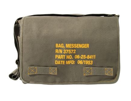 Heavyweight Canvas Classic Messenger Bag With Military Stencil - Olive Drab