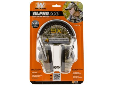 Walkers Game Ear Alpha Muffs 360 24 dB Over the Head Electronic Earmuff, Camo - GWPAM360NXT