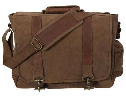Rothco Vintage Canvas Pathfinder Laptop Bag With Leather Accents - Earth Brown