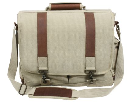 Rothco Vintage Canvas Pathfinder Laptop Bag With Leather Accents - Khaki