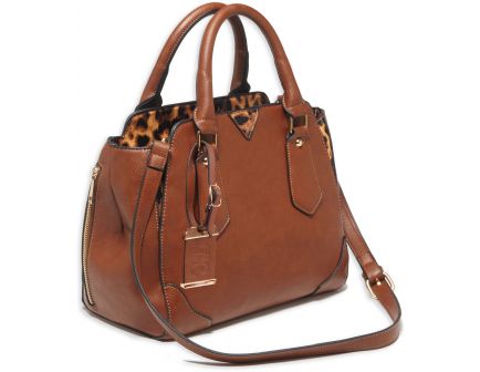 Bulldog Cases Satchel Purse w/ Holster, Chestnut with Leapord Trim - BDP-024
