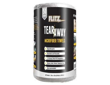 Flitz Tear-Away 12" x 12" Microfiber Polishing Cloth Roll, Gray Count of 50