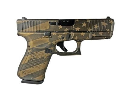 Glock G19 Gen 5 Custom Distressed Flag Compact 9mm 4.02" 15rds, Distressed Flag Burnt Bronze