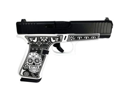 Glock G48 Gen 5 Custom Sugar Skull White/Black Compact 9mm 4.17" 10rds, White