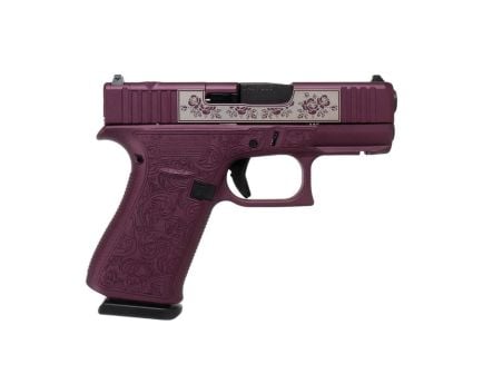 Glock G43X MOS Custom Glock & Roses Full Engraved Subcompact 9mm 3.41" 10rds, Black Cherry