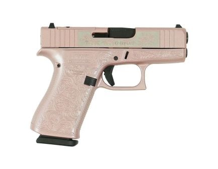 Glock G43X Custom Engraved Glock & Roses Subcompact 9mm 3.41" 10rds, Pink