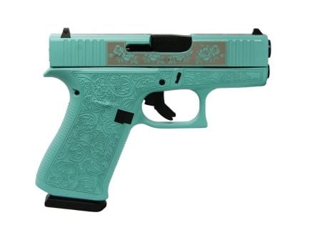 Glock G43X Custom Robin's Egg Blue Glock & Roses Subcompact 9mm 3.41" 10rds, Robin's Egg Blue