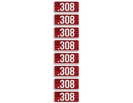 MTM Case Gard .308 Cal 2.25" L Ammo Caliber Label, Red/White Pack of 8
