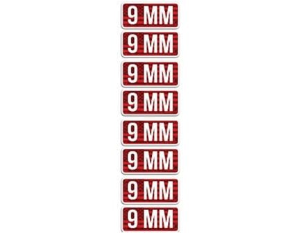 MTM Case Gard 9mm 2.25" L Ammo Caliber Label, Red/White Pack of 8