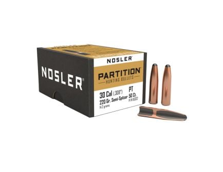 Nosler Partition .30 Cal JFB Rifle Bullet, 220 gr 0.308" 50rds