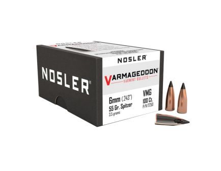 Nosler Varmageddon 6mm JPT FB Rifle Bullet, 55 gr 0.243" 100rds