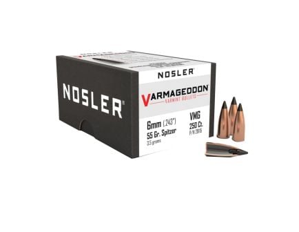 Nosler Varmageddon 6mm JPT FB Rifle Bullet, 55 gr 0.243" 250rds