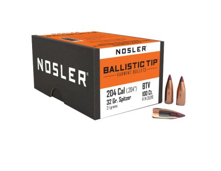 Nosler Ballistic Tip Varmint .204 Cal JBTBT Rifle Bullet, 32 gr 0.204" 100rds
