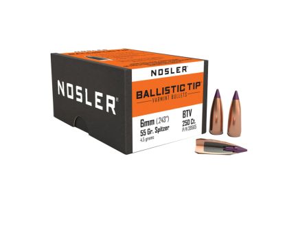 Nosler Ballistic Tip Varmint 6mm JBTBT Rifle Bullet, 55 gr 0.243" 250rds
