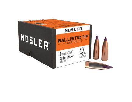 Nosler Ballistic Tip Varmint 6mm JBTBT Rifle Bullet, 70 gr 0.243" 250rds