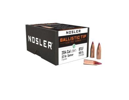 Nosler Ballistic Tip Lead-Free .204 Cal BTCJ Rifle Bullet, 32 gr 0.204" 100rds