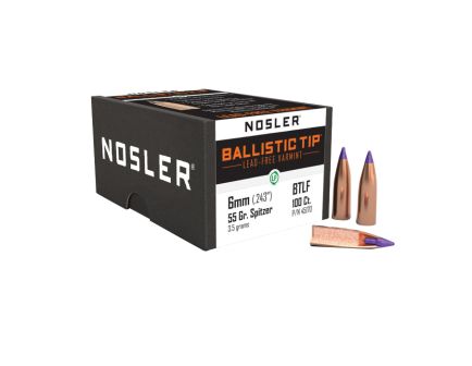 Nosler Ballistic Tip Lead-Free 6mm BTCJ Rifle Bullet, 55 gr 0.243" 100rds