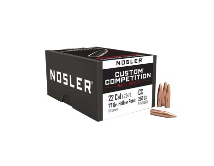 Nosler Custom Competition .22 Cal JHPBT Rifle Bullet, 77 gr 0.224" 250rds