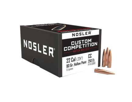 Nosler Custom Competition .22 Cal JHPBT Rifle Bullet, 80 gr 0.224" 250rds