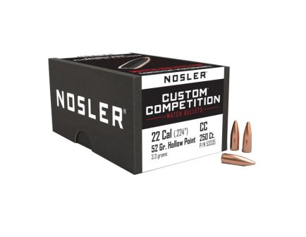 Nosler Custom Competition .22 Cal JHPBT Rifle Bullet, 52 gr 0.224" 250rds