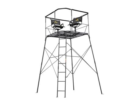 River's Edge 2-Man Quad Pod 85" x 85" x 144" Tower Stand, OD Green 500 lb