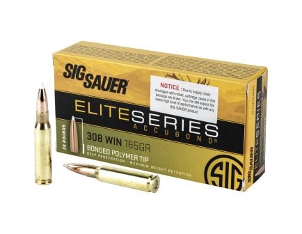 Sig Sauer Elite Performance .308 Win Ammunition, 20 Rounds Ballistic Tip 165Gr - E308AB16520
