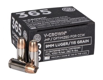 Sig Sauer 365 9mm 115gr Elite V-Crown JHP Ammunition,  20 Rounds - E9MMA1-365-20