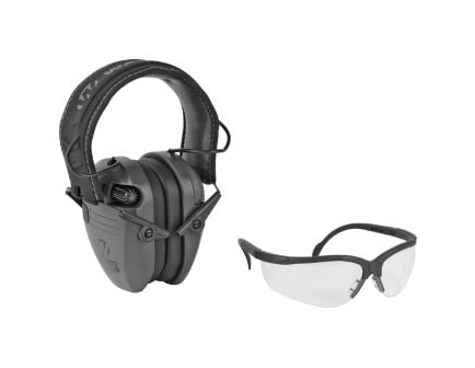 Walkers Game Ear Razor Earmuffs w/Matching Clear Shooting Glasses, Gray/Clear