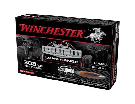 Winchester Big Game Long Range .308 Win Ammunition, 20 Rounds AccuBond 168Gr - S308LR