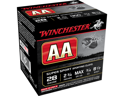 AA Super Sport Sporting Clays, 28 gauge, 2.75", 3/4 oz, #8.5 shot, 250/case