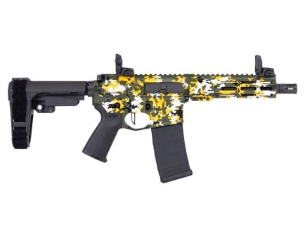 PSA Custom 7.5" .300 AAC Blackout Pistol W/ Flatbow FCG, Magpul Mbus sights, Green Yellow Digi