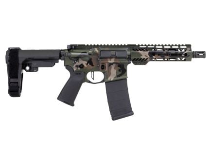 PSA Custom 7.5" Pistol-Length 300AAC 1/8 Phos. 7" LTWT M-Lok Pistol, 3.5lb Flat FCG, Woodland Camo