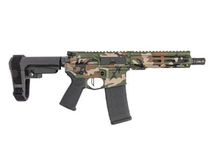 PSA Custom 7.5" Pistol-Length 300AAC Blackout Phosphate 7" Lightweight M-Lok Pistol W/ PSA Custom 3.5lb Flatbow FCG - Woodland Camo
