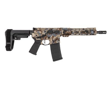 PSA Custom 10.5" 5.56 1/7 Nitride 9" MLok Pistol, PSA Custom 3.5lb Flat FCG - Western Rocky Camo