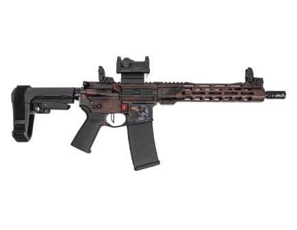 PSA Custom 11.5 5.56 1/7 Pistol W/ 10.5" Lightweight Mlok rail, PSA Custom Flatbow FCG, Magpul Mbus sights, Romeo 7S, La Catrina Rosa